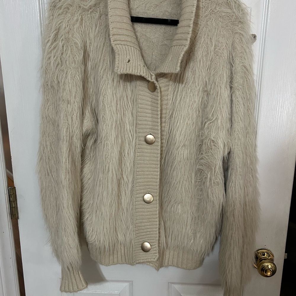 Coco + Carmen Cream Fuzzy Button-Up Cardigan